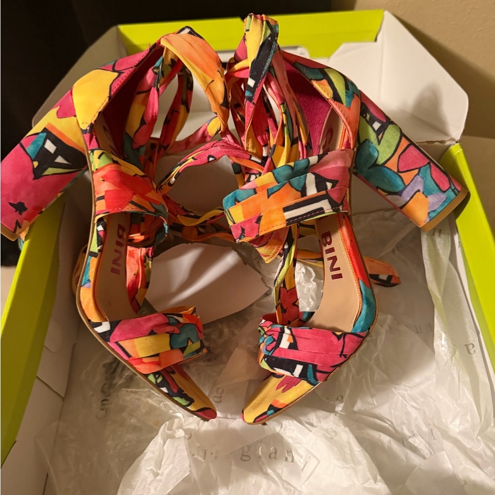 Gianni Bini Multi-Color Strappy Block Heel Sandals - Picture 4 of 4